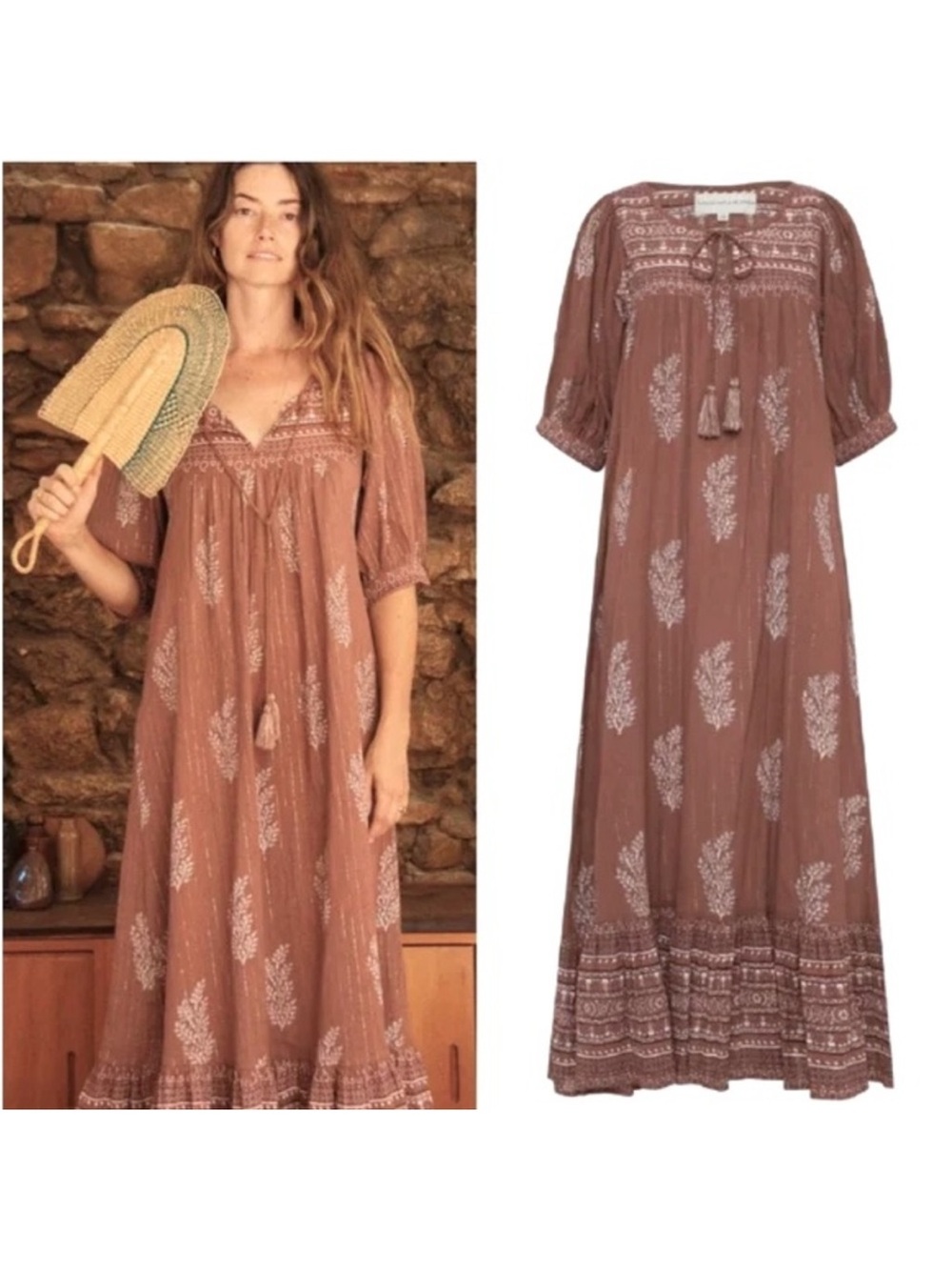 Daughters of India || Mishka Floral Maxi Dress Tassels Brown‎ XS